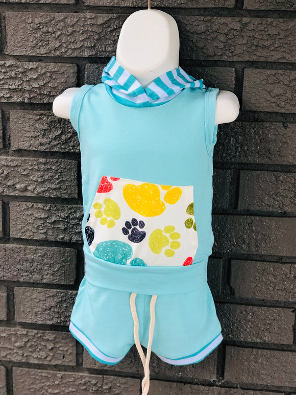 Puppy print boys summer hoodie bummie outfit