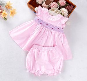 Solid pink smocked bloomer set