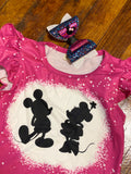 Mickey Minnie bleached shorts set with bow