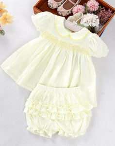 Solid yellow smocked bloomer set