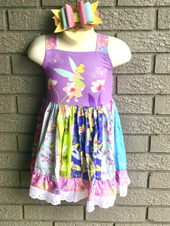 Tinker bell twirl boutique dress and bow