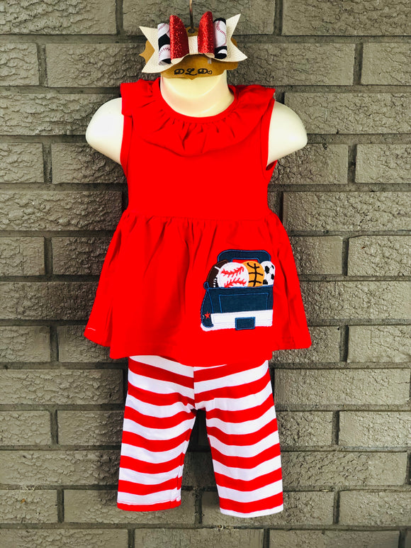 Sports girls baseball/basketball boutique outfit with bow