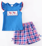 Flag plaid smocked shorts set