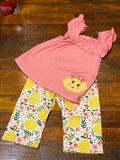 Lemon applique coral Capri set