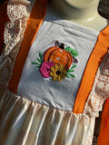 Applique pumpkin plaid fall dress