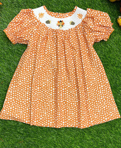 Orange turkey smocked dress