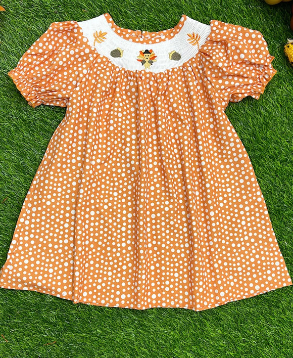 Orange turkey smocked dress