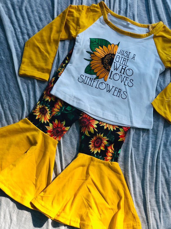 Sunflower bell bottom boutique girls outfit