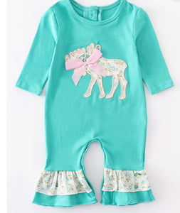 Moose applique ruffle romper