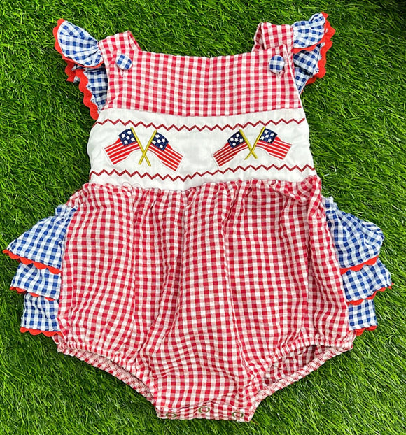 Flag red blue gingham embroidered bubble