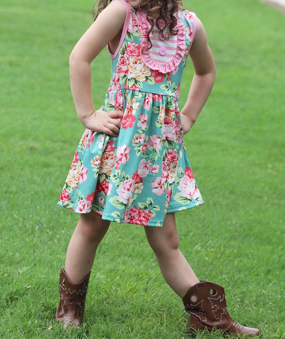 Floral mint and pink sleeveless dress