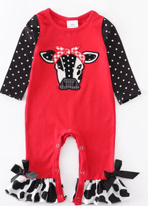 Polk a dot red heifer cow romper