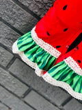 Watermelon summer ruffle boutique romper/bow