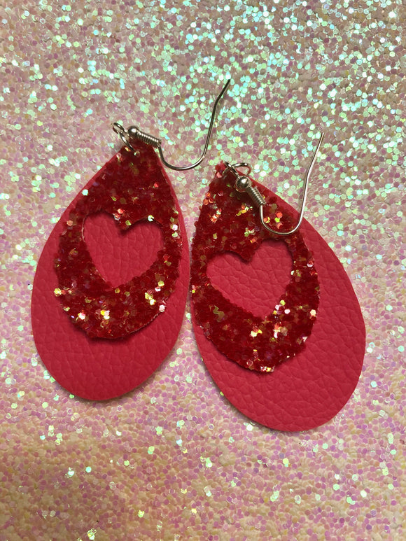 Valentine pink and red heart cutout earrings