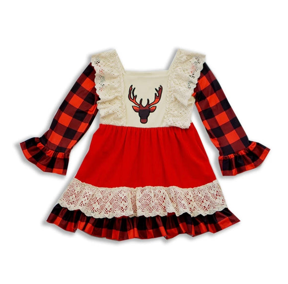 Deer head winter/christmas buffalo plaid dress