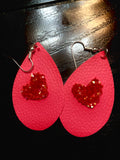 Red heart faux leather earrings