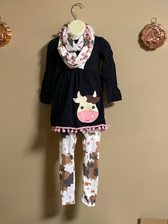 Cow applique outfit with scarf