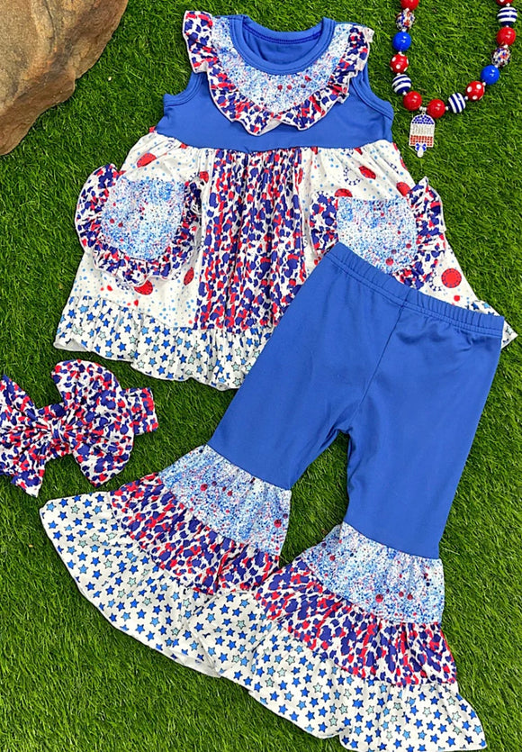 Red white blue bell bottom set with headband