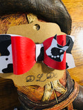 Cow head faux leather bow 4.5 inch on clip