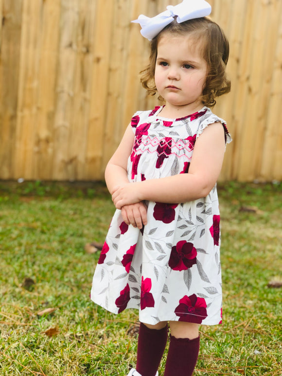 Smocked red floral outfit/dress