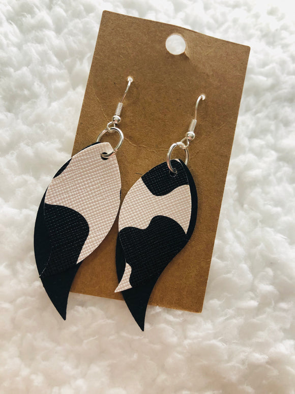 Cow print double layer faux leather earrings